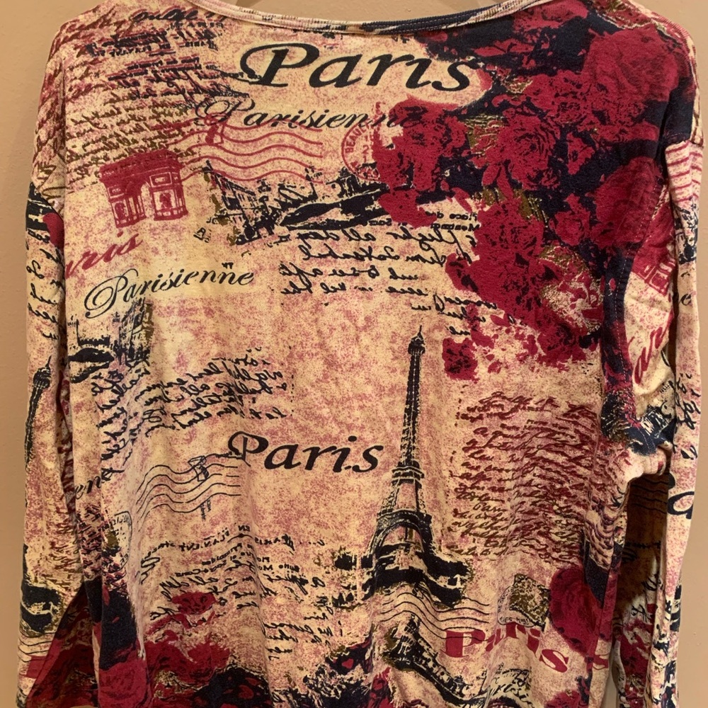 Jane Ashley Paris Print Sequins Cotton Size 2X 3/4 Sleeve Top PTP 25 - Picture 7 of 8